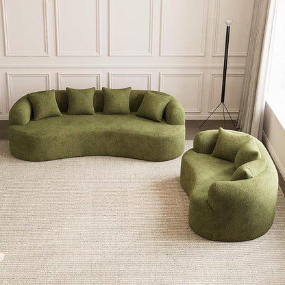 69" Curved Loveseat Sofa for Living Room, Modern Chenille Love Seat Cloud Couch, Luxury Plush Extra Deep Oversized Sofa for Small Spaces, Bedroom, Apartment‌, No Assembly Required, Green