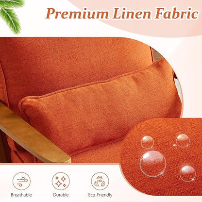Vingli Solid Wood Wide Armrests Accent Chair Set of 2,Upholstered Mid Century Modern Chair with Pillow,Farmhouse Arm Chair Comfy Reading Chair,Chairs Living Room,Bedroom,Guest Room,Linen Fabric,Orange