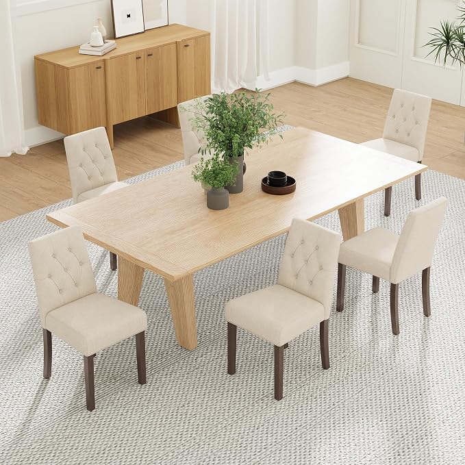 Upholstered Dining Chairs Set of 6 - Modern Parsons Kitchen & Dining Room Chair with Diamond Tufted Back, Solid Wooden Legs for Apartment, Café, Vanity