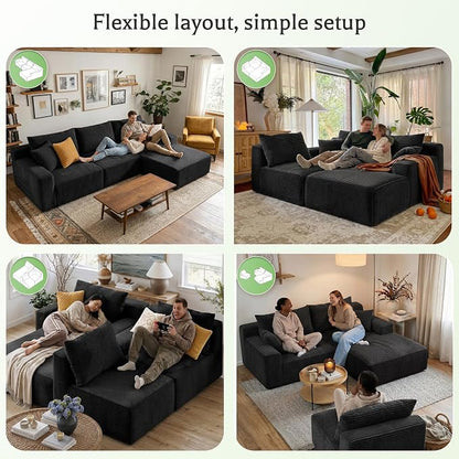 Homkdom L-Shape Modular Sectional Sofa for First Apartment & Small Space | Boneless Couches for Living Room,Compressed Delivery Fits Through Doorways, 3 Modules Convert to Guest Bed, No Assembly
