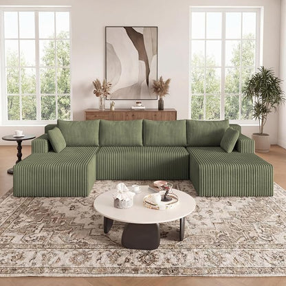 124 Inch Oversized Boneless Sectional Sofa Cloud Couch for Living Room - Symmetrical U Shaped Modular Couches Set with Double Chaise, No Assembly Floor Compression Sofa & Couch