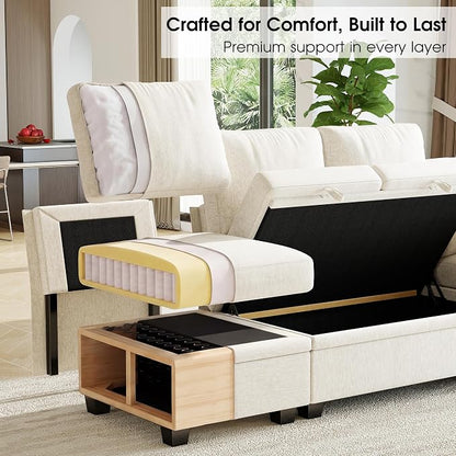 86" Modular Sectional Sleeper Sofa with Pull Out Bed, L Shaped 5 Seat Couch with 151L Storage, Convertible Cloud Couch Bed, Sectional Couches for Living Room, Apartment (Beige)