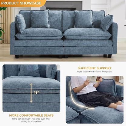 76" Cloud Loveseat Sofa, Modular Sectional Couch with Deep Seats and Double-Layer Thick Cushions, Chenille Upholstered 2-Seat Sofa for Living Room Apartment, Blue