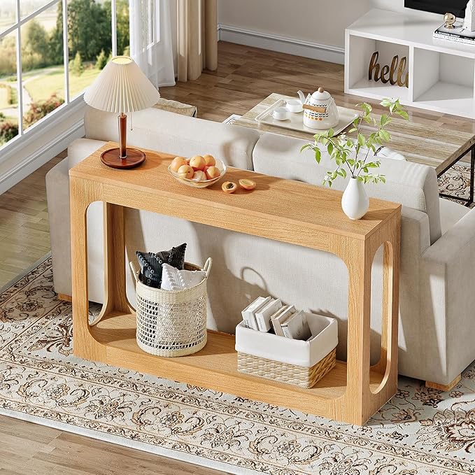 CHOEZON 47.2" Long Console Table, Entryway Table, Hallway Table, 2-Tier Behind Couch Table, Corridor Decor Stand, Narrow Rectangular with Storage for Living Room, Entry, Hallway, Light Walnut MXG03NL