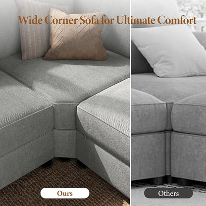 Vesgantti Oversized Modular Sectional Sofa, 6-Seater Chenille L Shaped Modular Couch with Ottoman, Storage Armrests, Large Comfy Sectional Couches for Living Room, Apartment, Light Grey