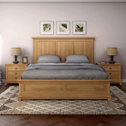 Furniture of America Yardley Farmhouse Solid Wood 3-Piece Bedroom Collection with Panel Bed and Nightstands Set of 2, Box Spring Required for Bedroom, Guess Room, Queen, Natural Oak