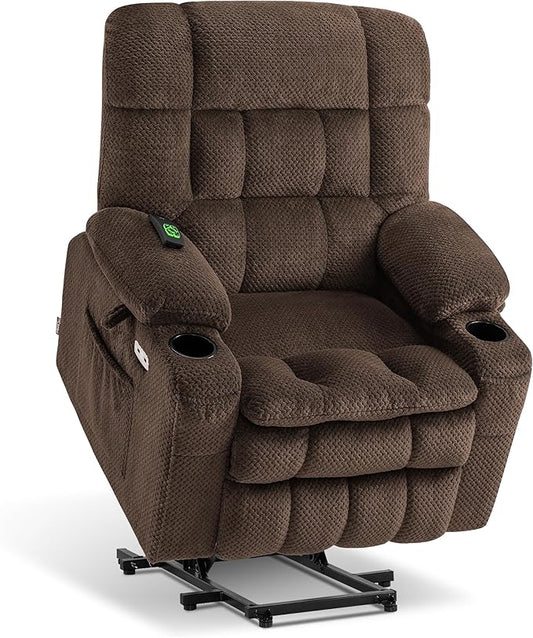 MCombo Small Dual Motor Power Lift Recliner Chair for Petite Elderly, Zero Gravity Lift Chair with Heat and Massage, Infinite Position Lay Flat Recliner, USB Ports, Fabric 7893 (Small, Coffee)