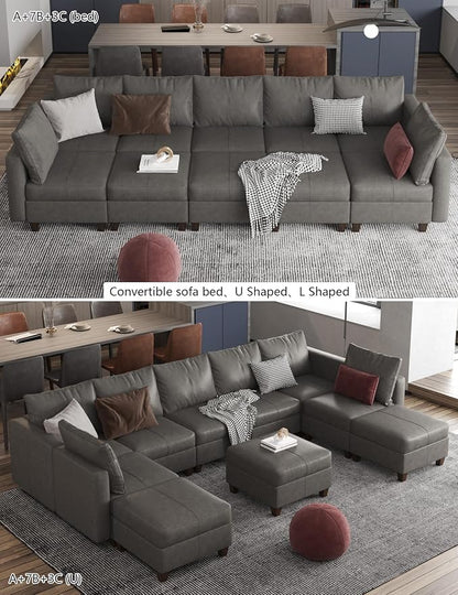 EASE MOOSE Faux Leather Modular Sectional Sleeper Sofa with Storage, Large Faux Leather sectional Modular Sofa Couch Sectional Sleeper Couch