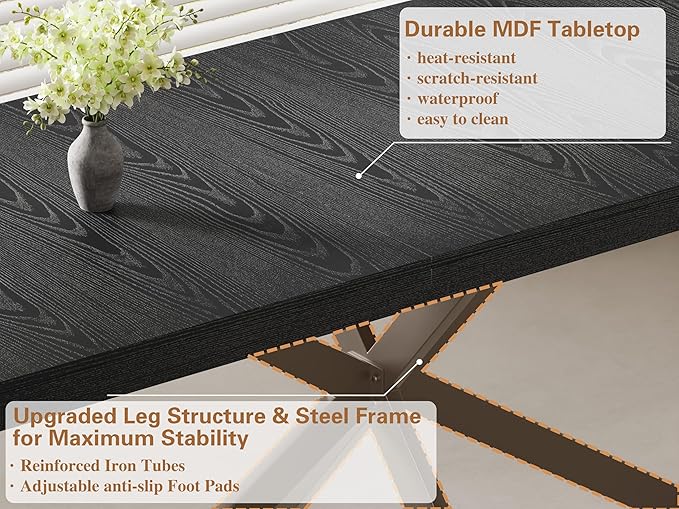 Extendable Dining Room Table for 4 6 8, 55"-71" Long Rectangle Kitchen Table,Wood Expandable Dining Table with Hidden Leaf & Storage, Space Saving, for Kitchen Dining Living Room, Modern, Black