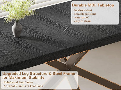 Extendable Dining Room Table for 4 6 8, 55"-71" Long Rectangle Kitchen Table,Wood Expandable Dining Table with Hidden Leaf & Storage, Space Saving, for Kitchen Dining Living Room, Modern, Black
