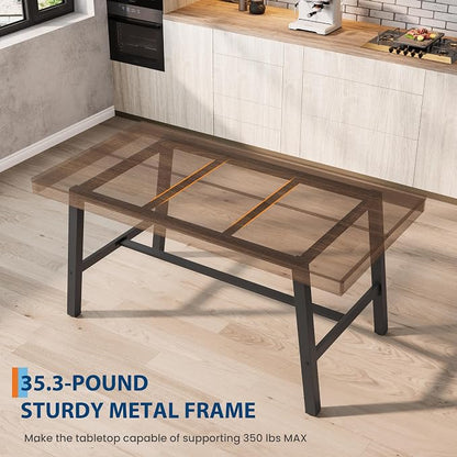 GarveeHome Industrial Dining Table for 2-4, 55" Heavy Duty Rectangular Kitchen Table with 2"×2" Metal Legs, Small Space Dining Table for Kitchen, Dining Room (Brown, 55" Non-extendable)
