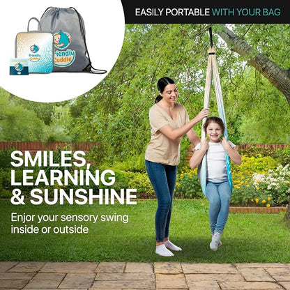 Indoor Sensory Swing for Kids or Outdoor – Holds 300lbs, Double-Layer, & 360° Swivel, Calming Compression Therapy Swing Hammock for Kids & Adults with All Hardware – Sensory-Motor Toys & Gifts