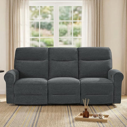 MCombo 87.8" Wall Hugger Power Reclining Sofa with Drop Down Table, 3-Seater Recliner Couch for Small Spaces Living Room RV, USB Ports, Fabric PR635M3 (Dark Grey)