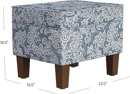 HomePop 22" Modern Rectangular Storage Ottoman - Blue Denim Jacobean Print