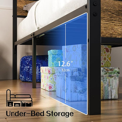 Liians Twin Bed Frame with Storage Headboard USB Charging Station, Smart LED Lights, Metal Platform Bed Easy Assembly, No Box Spring Needed