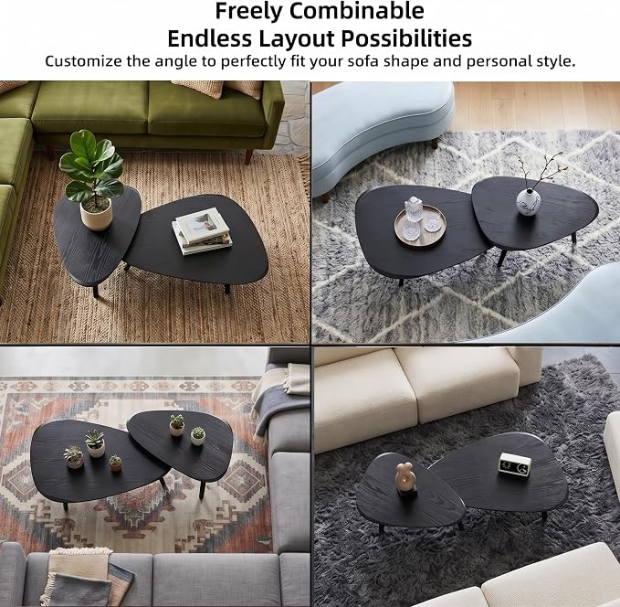 Nesting Coffee Table Set of 2-Mid Century Modern Coffee Table | Guitar Pick Stacking Tables with Solid Wood Legs,Small Coffee Tables for Small spaces,Living Room,Balcony