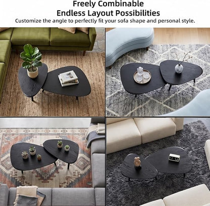 Nesting Coffee Table Set of 2-Mid Century Modern Coffee Table | Guitar Pick Stacking Tables with Solid Wood Legs,Small Coffee Tables for Small spaces,Living Room,Balcony