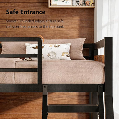 Einhomn Bunk Bed Twin Over Full, Heavy Duty Metal Bed with Ladder and Full-Length Guardrail, Large Under-Bed Storage Space, No Box Spring Needed, Noise Free, Rustic Brown