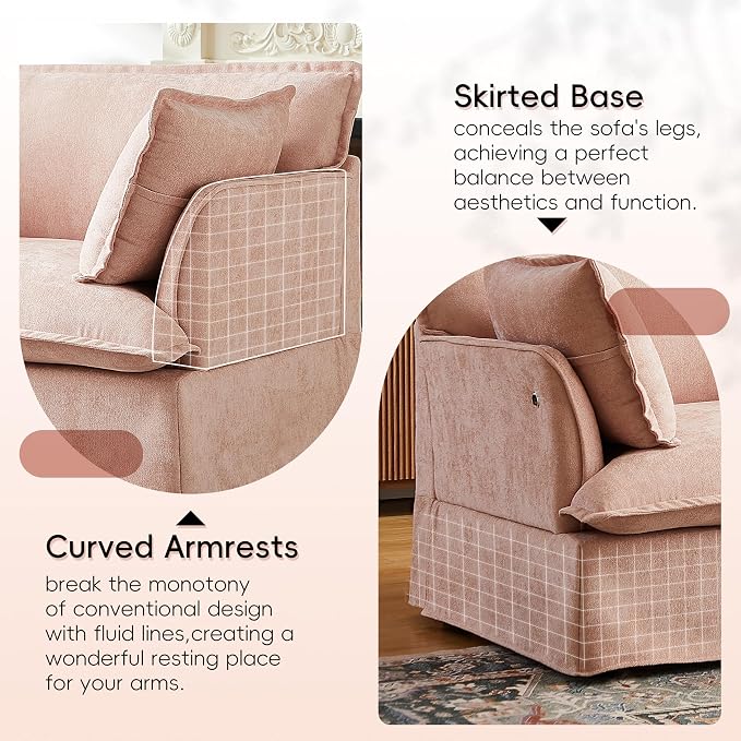 ERYE 47" Chenille Upholstered Accent Chair Wide Seat Armchair for Living Room Bedroom, Modern Upholstered Armchair W/ 2 Pillows and USB-C Ports for Home Apartment Office