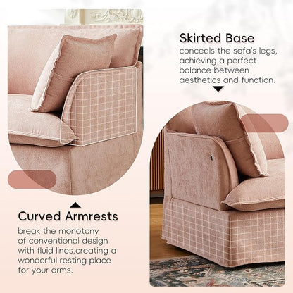 ERYE 47" Chenille Upholstered Accent Chair Wide Seat Armchair for Living Room Bedroom, Modern Upholstered Armchair W/ 2 Pillows and USB-C Ports for Home Apartment Office