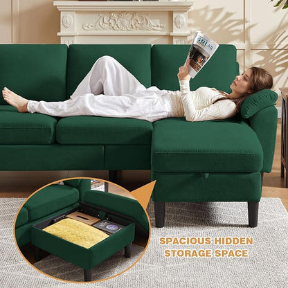 4 Piece Convertible Sectional Sofa Set, Modern Linen Small L Shaped Couch with Reversible Chaise, 3-Seater Sofa & Loveseat & Armchair for Living Room, Office, Apartment, Green