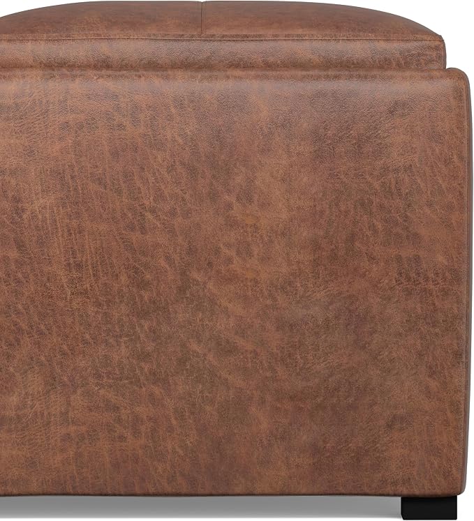 SIMPLIHOME Avalon Wide Contemporary Square Coffee Table Storage Ottoman, Distressed Umber Brown, Table Ottoman