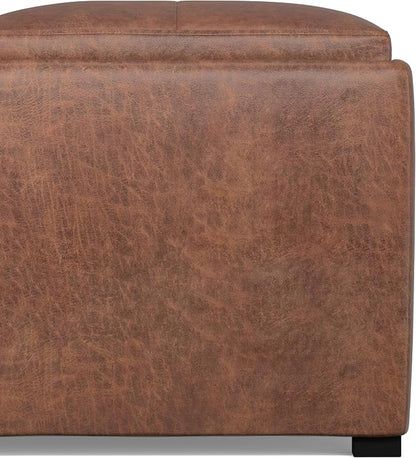 SIMPLIHOME Avalon Wide Contemporary Square Coffee Table Storage Ottoman, Distressed Umber Brown, Table Ottoman