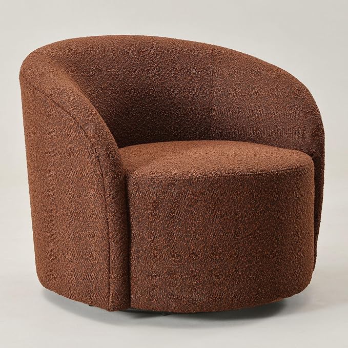 KINWELL 34" W Mid Century Modern Swivel Barrel Chair, Round Upholstered Boucle Swivel Accent Chairs, No Assembly Sofa Chair for Living Room Bedroom Reading Apartment Lounge Nursery