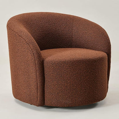 KINWELL 34" W Mid Century Modern Swivel Barrel Chair, Round Upholstered Boucle Swivel Accent Chairs, No Assembly Sofa Chair for Living Room Bedroom Reading Apartment Lounge Nursery