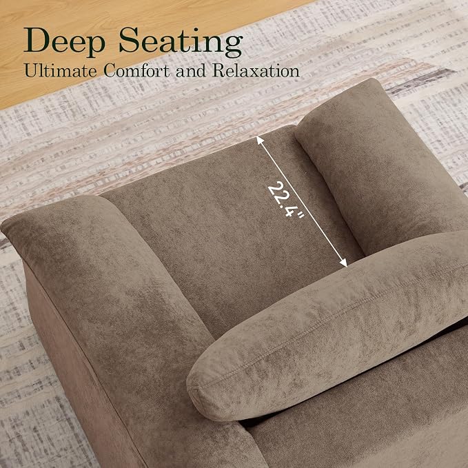Boneless Single Sofa Chair, Modern Cloud Accent Chair, Comfy Deep Seat Couch for Living Room, Bedroom, Apartment, Small Space, No Assembly, Brown