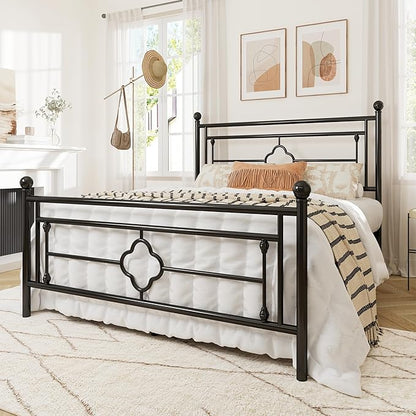 Allewie Full Size Metal Platform Bed Frame with Victorian Vintage Headboard and Footboard/Mattress Foundation/Under Bed Storage/No Box Spring Needed/Noise-Free/Easy Assembly, Black
