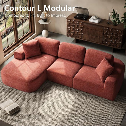 Dowinx 107" Boneless Cloud Couch, Modular Sectional Sofa with Deep Seat & Chaise, No Assembly Sofa-in-Box, Convertible L-Shape for Living Room Apartment, Brownish Red
