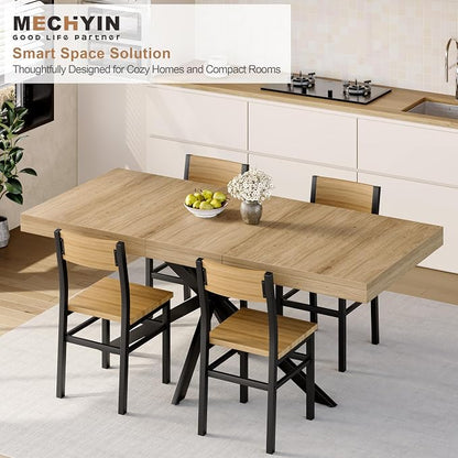 5-Piece Dining Table Set for 4 6 8, Large 55"-70.9" Extendable Dining Room Table Rectangle with Kitchen Chairs of 4, MDF Wood & Metal Frame for Apartment Kitchen Saving Space, Rustic, Farmhouse, Oak