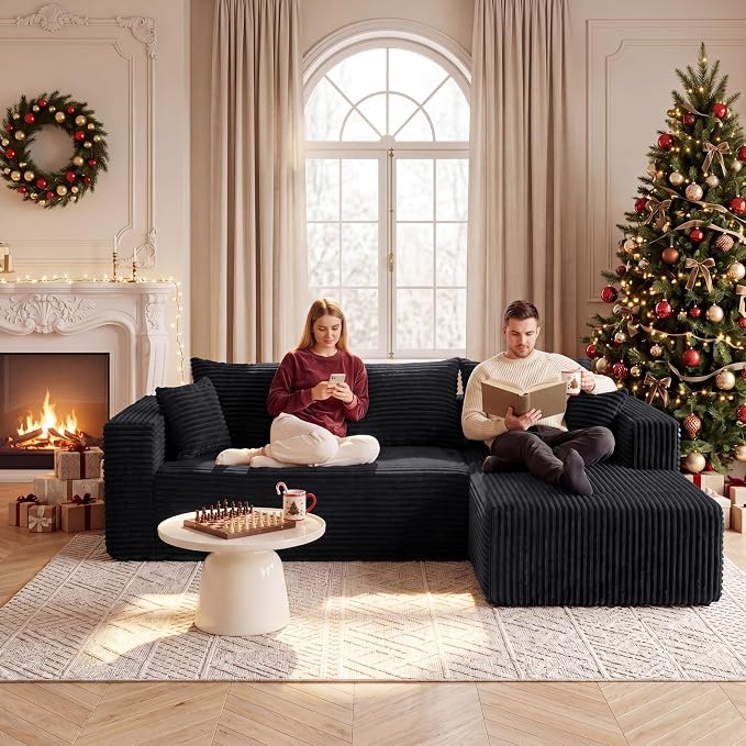 92.5" Cloud Sectional Couch with L-Shape Chaise, Modern Corduroy Boneless Couch for Living Room,Memory Foam Sofa with Deep Seat,No Assembly Required Washable Covers