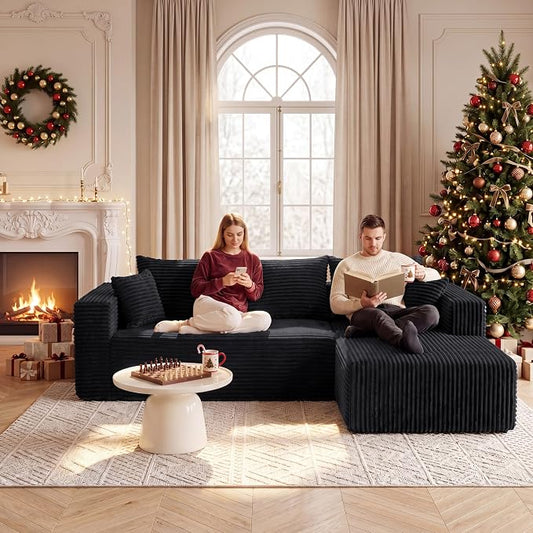 92.5" Cloud Sectional Couch with L-Shape Chaise, Modern Corduroy Boneless Couch for Living Room,Memory Foam Sofa with Deep Seat,No Assembly Required Washable Covers