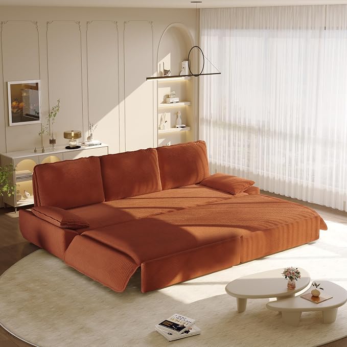ERYE King Foldable Sleeper Sofa,Oversized 3-in-1 Convertible Pull Out Sleeper Sofabed W/Pillow Armrests,3 Seat Couch Space Saving Sleeper Sofa Bed for Living Room Bedroom