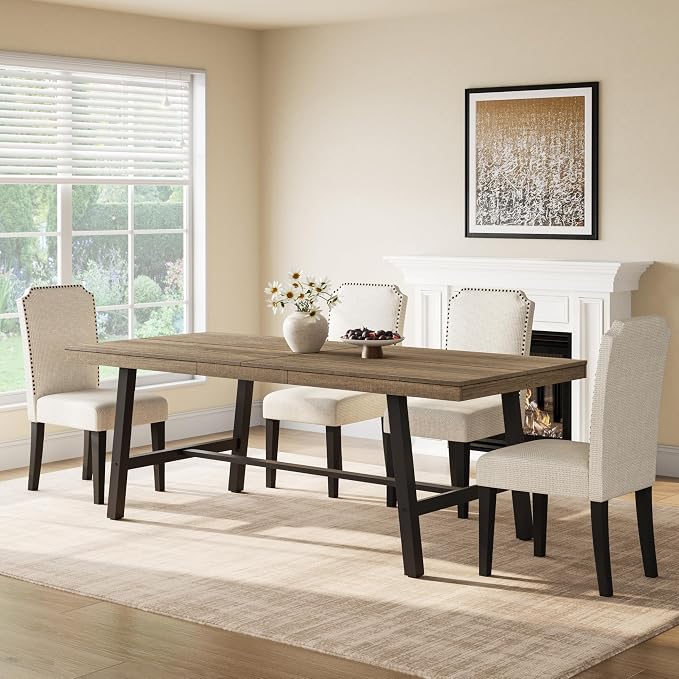GarveeHome Industrial Dining Table for 6-8 People, 78.7" Long Kitchen Table with Sturdy Metal Frame, Rectangular Counter for Dinner, Kitchen, Dining Room (Rustic Pear, 79" Non-extendable)