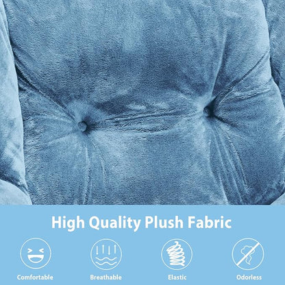 Youtanic Lazy Chair with Folding Ottoman, Accent Chair Plush Upholstered with Metal Structure and Non-Slip Pads, Sofa Armchair with Footrest and Side Storage Bag for Dorm, Room, Office, Blue