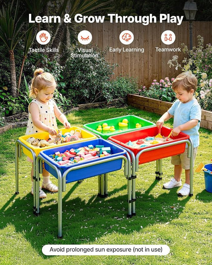 VEVOR Sensory Table for Toddlers, Kids 4-Station Sand and Water Adjustable Play Table with Detachable Storage Bins and Non-Slip Feet, Carbon Steel Frame, Rounded Corners, for Boys and Girls Exploring