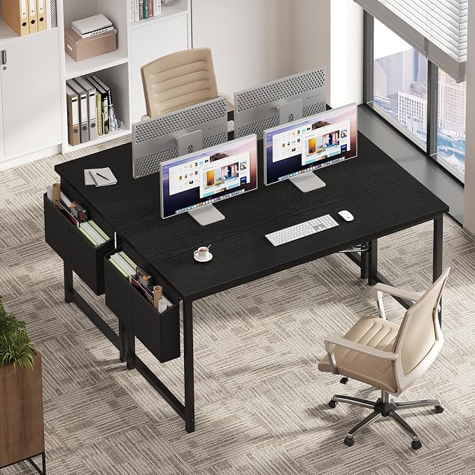 OLIXIS Computer Desk, 55 Inch Home Office Desks for Small Spaces, Writing Craft Study Gaming Table for Bedroom, Modern Computer Workstation with Storage Bag, Black