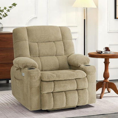MCombo Small Dual Motor Power Lift Recliner Chair for Elderly, Zero Gravity Lift Chair with Heat and Massage, Lay Flat Recliner for Petite, USB Ports, Fabric R7894 (Small-Wide, Beige)