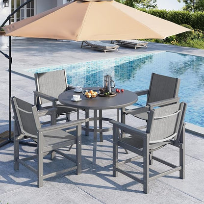 Amopatio Outdoor HDPE Dining Chairs Set of 4 All-Weather Patio Chairs with Textilene Backrest Heavy Duty for Porch Backyard Deck Lawn Garden, Gray