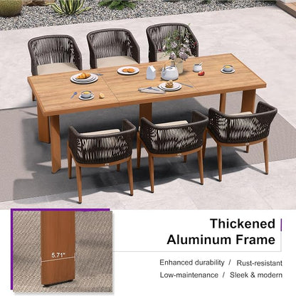 PURPLE LEAF 7 Pieces Outdoor Dining Set Patio Furniture Set Aluminum Wicker Rattan Patio Table and Chairs for Lawn Garden Porch Brown