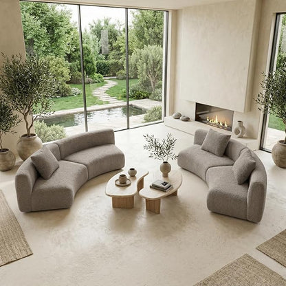 Acanva Formia Boucle Curved Sectional Sofa, 3 Armless Chairs, Light Coffee | Modular Couch, Modern Minimalist, Wood Frame, For Living Room, Apartment, Home Office