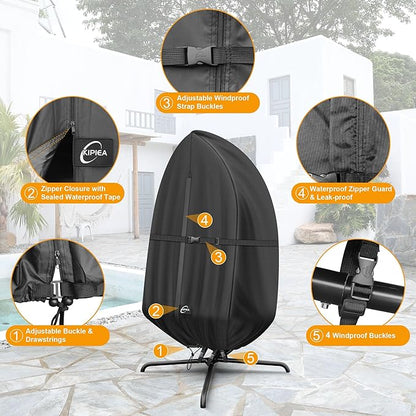 Kipiea Patio Egg Chair Covers Waterproof, Upgraded 500D Outdoor Hanging Egg Chair Covers with Waterproof Zipper, Single Seat Swing Chair Cover, Windproof, Anti-UV, No Tears ( Up to 45" W x 75"H )