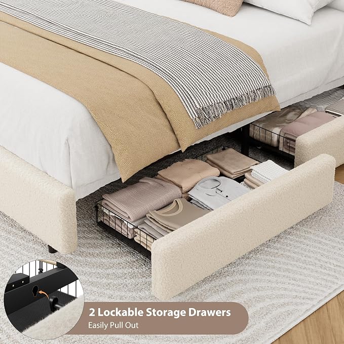 Garvee King Size Bed Frame with 2 Storage Drawers and Upholstered Headboard