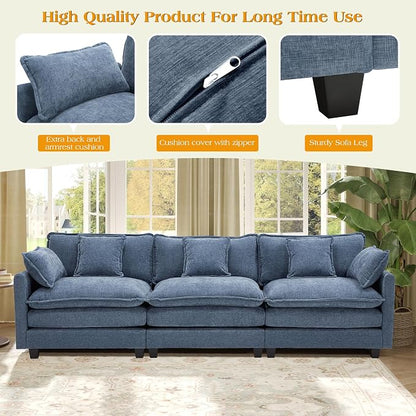 113.4" Modular Sectional Sofa,Cloud Couch for Living Room, Modern Deep Seat Sofa 3 Seater Chenille Fabric Comfy Couches with Throw Pillows for Apartment