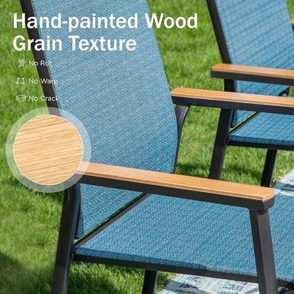 PHI VILLA 9 PCS Patio Dining Set, Aluminum Outdoor Furniture, Patio Table and Chairs for 8, Lightweight Stackable Chairs with Breathable Fabric and Large Square Metal Table for Garden Yard Deck, Blue