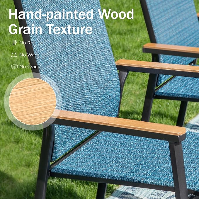 PHI VILLA 7 PCS Patio Dining Set, Aluminum Outdoor Furniture, Patio Table and Chairs for 6, Lightweight Stackable Chairs with Breathable Fabric and Large Square Metal Table for Garden Yard Deck, Blue