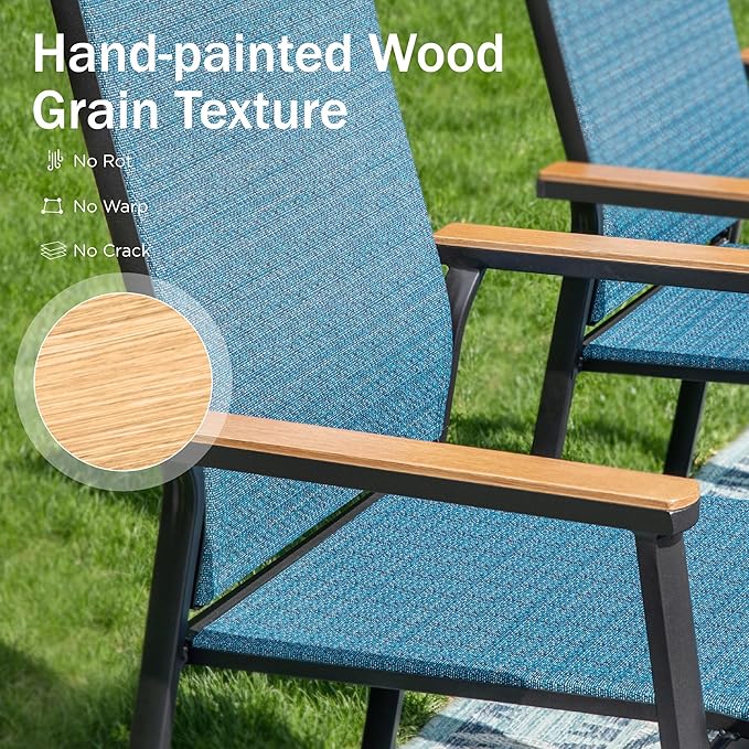 PHI VILLA 9 PCS Patio Dining Set, Aluminum Outdoor Furniture, Patio Table and Chairs for 8, Lightweight Stackable Chairs with Breathable Fabric and Extended Metal Table for Garden Yard Deck, Blue